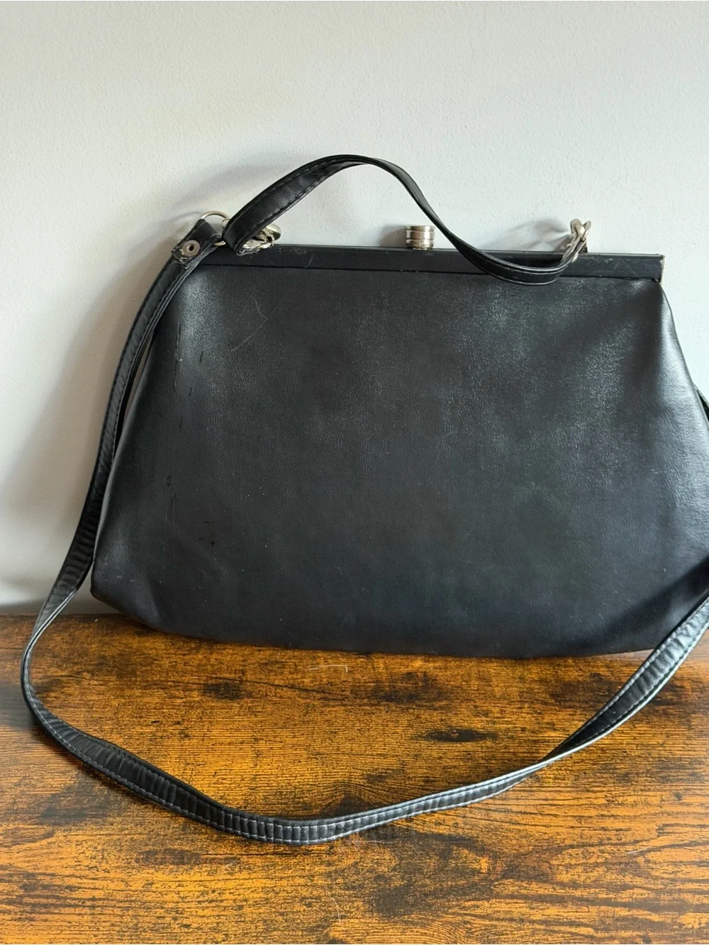 Vintage 1950s Black Pleated Frame Handbag ILGWU Union Made Mid Century Purse